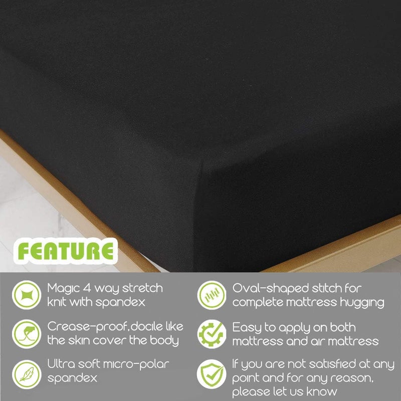 COSMOPLUS Fitted Sheet- COSMOPLUS Queen Fitted Sheet Onlyï¼ˆNo Flat Sheet or Pillow Shamsï¼‰,4 Way Stretch Micro-Knit,Snug Fit,Wrinkle Free,for Standard Mattress and Air Bed Mattress from 8â€ Up to 14â€,Black - Image 2